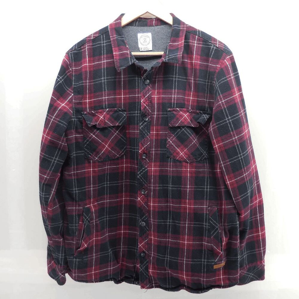 Voyager Buffalo Plaid Flannel Lined Shirt Jacket Shacket‎ Mens XL Red Black